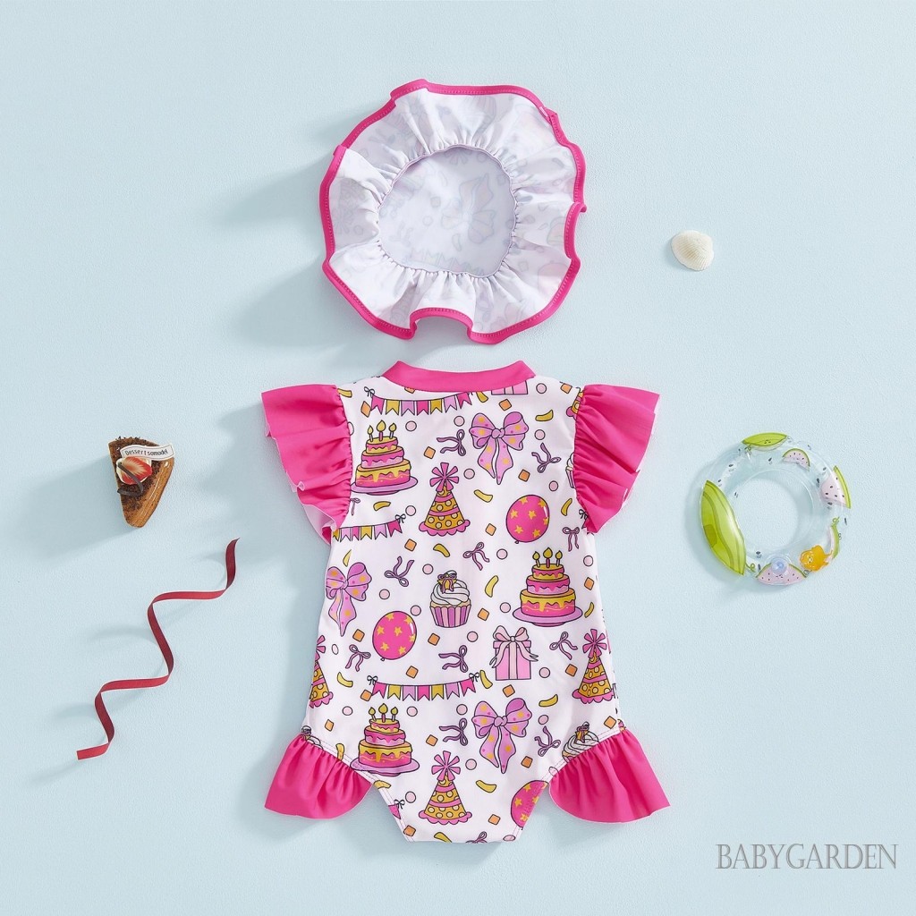 6 tháng-5 tuổi Trẻ Em Bé Gái Nơ Cupcake Tay Bay Zip-up Đồ Bơi Một Mảnh Có Mũ