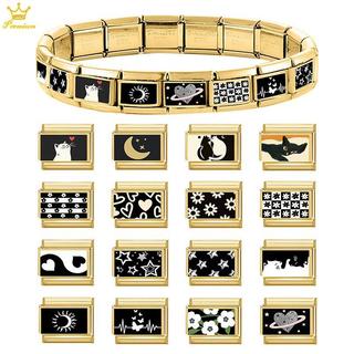 Mặt hàng mới: Liên kết trang sứcVintage với họa tiết ngôi sao, mèo, hoa hướng dương, mặt trăng và trái tim màu vàng quyến rũ; phù hợp DIY từ thép không gỉ