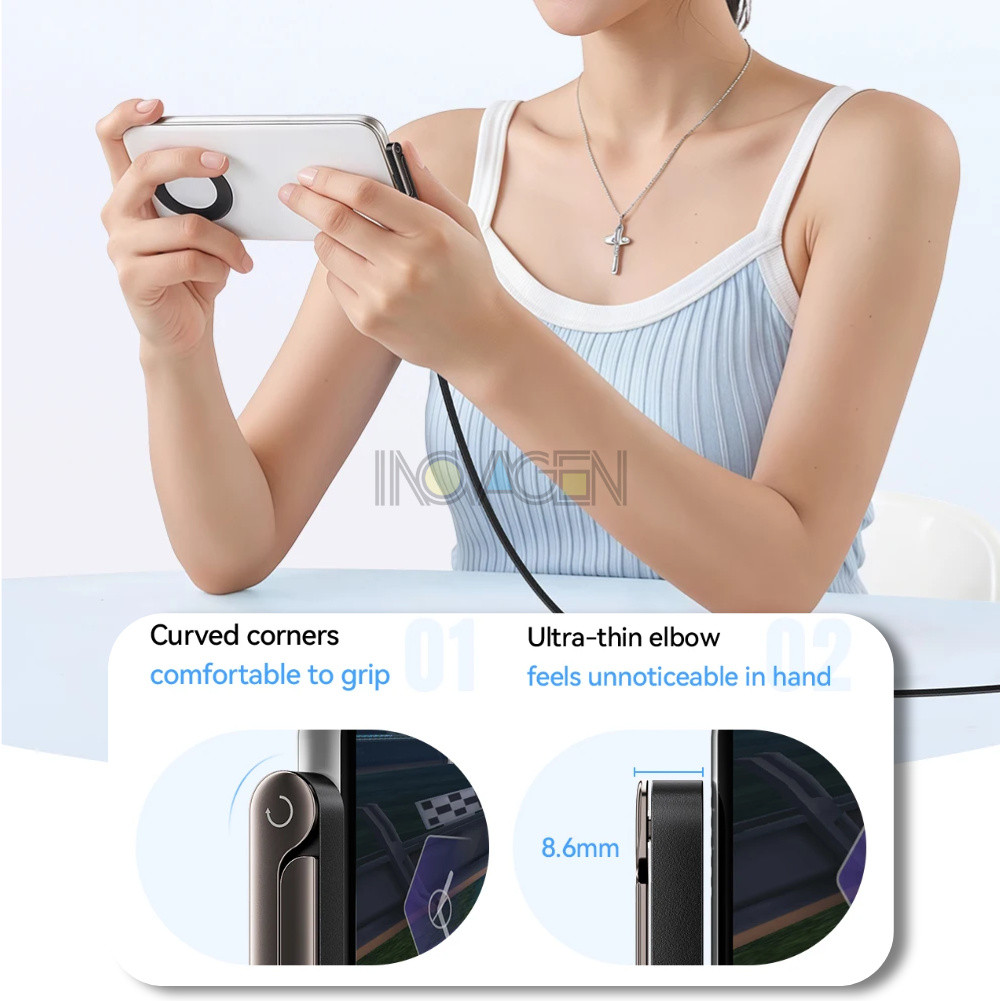 Cáp sạc nhanh bện INOVAGEN 240W có giá đỡ điện thoại tích hợp, dây USB-C bền có thể gập lại hình chữ T, cáp sạc giá đỡ vô hình có chân đế