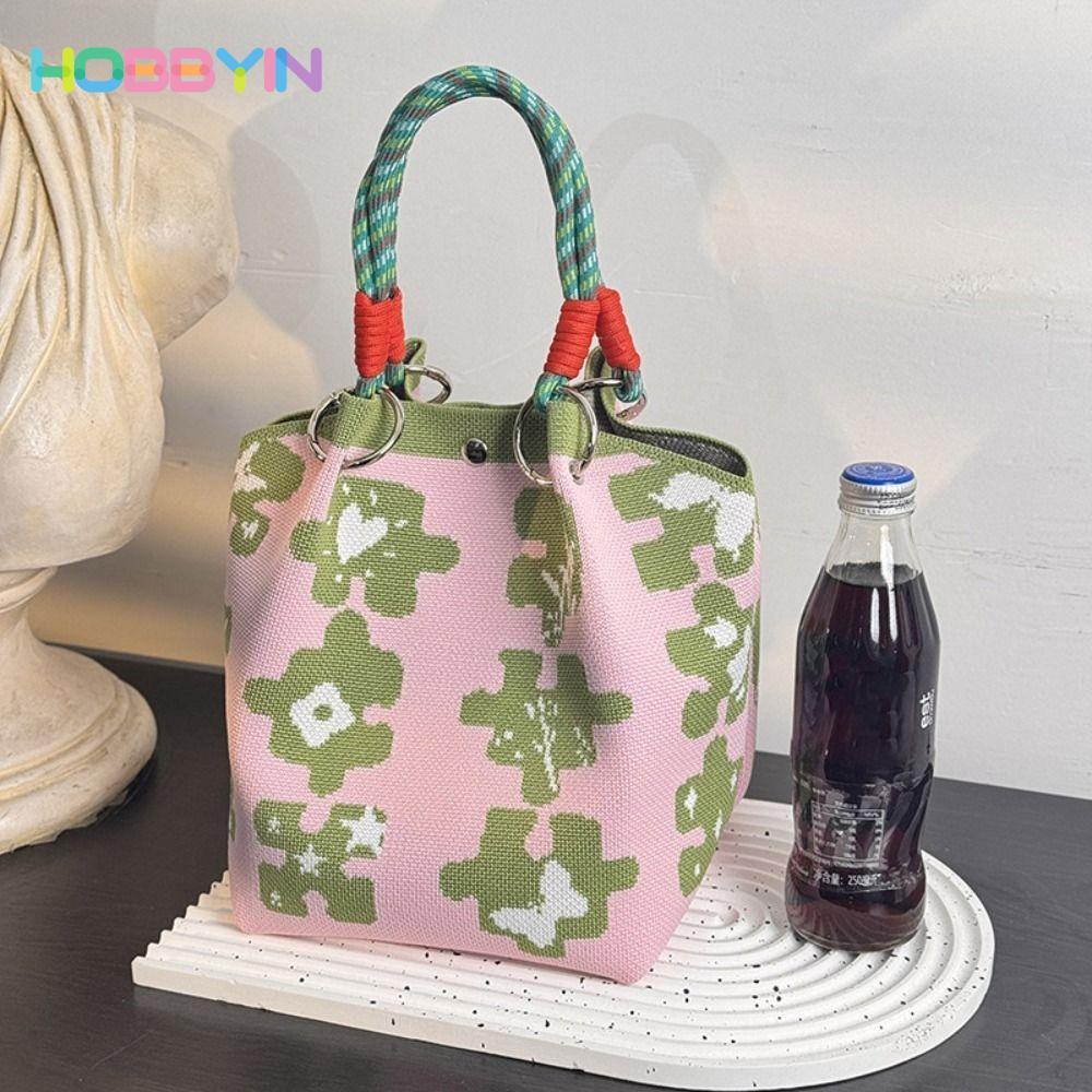 HOBBYIN Túi xô HOBBYIN, Túi xách dệt kim họa tiết sáng tạo, Túi Tote di động giải trí đa năng thời trang dành cho nữ Cô gái