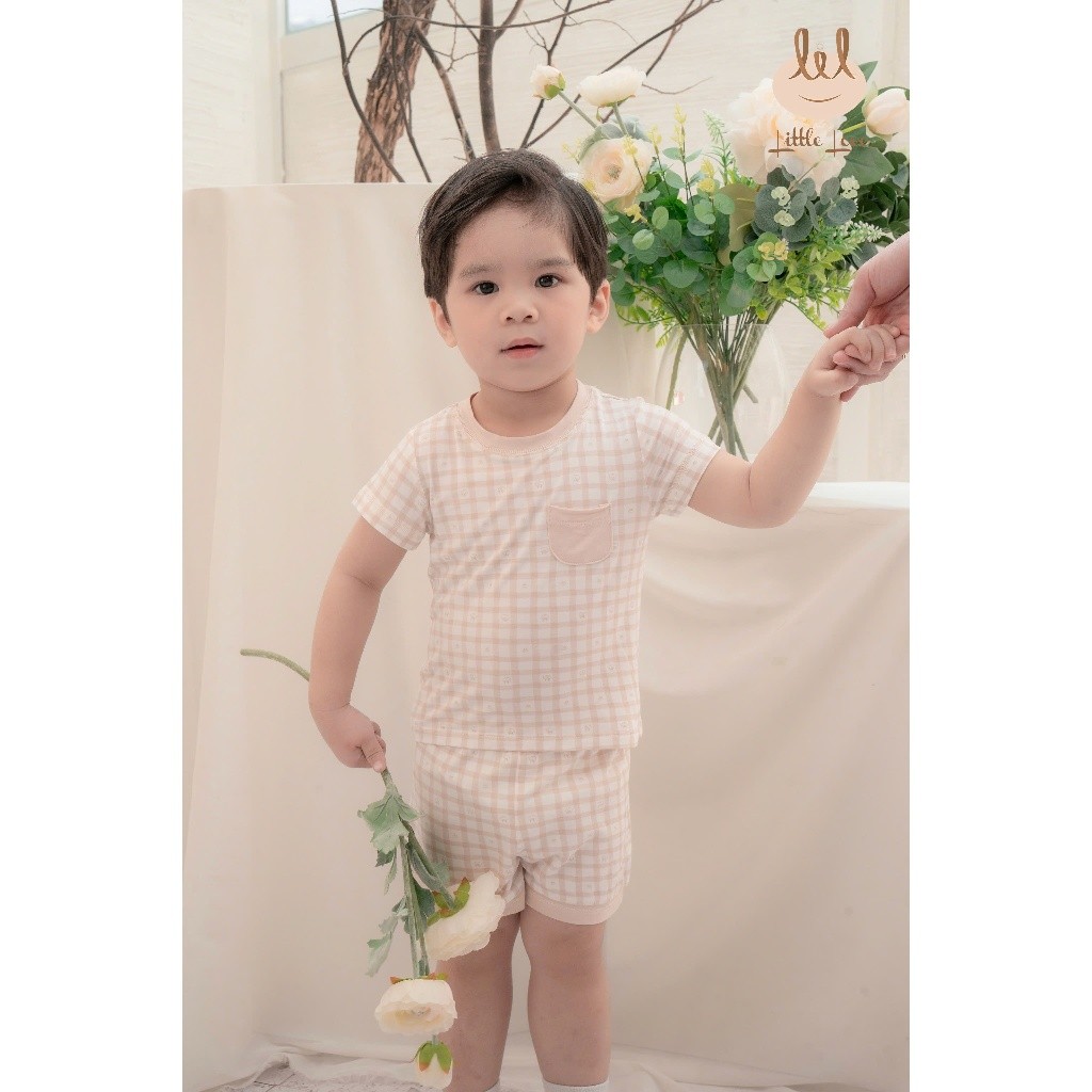 BỘ CỘC TAY VẢI SỢI TRE KẺ NÂU IN LOGO [ SIÊU MỀM, MÁT, MỊN CO DÃN VÀ THẤM HÚT TỐT] SZ 6/9M - 4Y (HCT29)