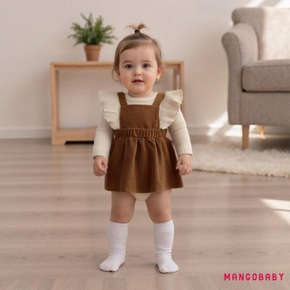 MG-Baby Girl Romper Tay Dài Cổ Tròn Treo Chắp Vá Body Trang Phục Mùa Thu