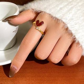 Nhẫn trái tim đỏ kim cương điều chỉnh được, thiết kế Hàn Quốc dành cho nữ sinh viên và bé gái