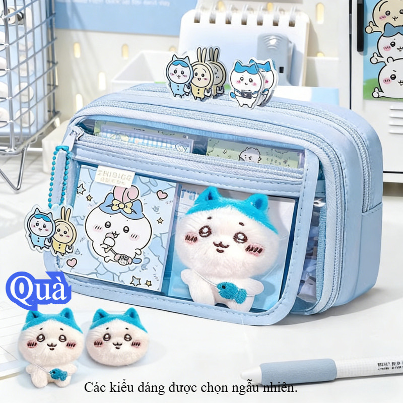 Túi bút Chikawa hoạt hình dễ thương–Thiết kế trong suốt, Đầy Đủ Phụ Kiện,dễ thương cho trường học & văn phòng