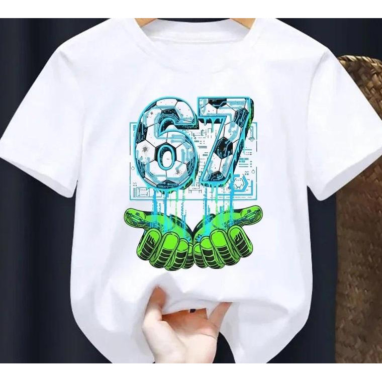 Áo thun hoạt hình trẻ em 2D Soccer Six Seven Meme Print Tee cho bé trai bé gái Kawaii Áo mềm thông thường