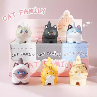 2026 Hoạt Hình Mới Nhựa Mèo Nhỏ Trang Trí Nhiều Màu Sắc Mini Giả Gỗ Khắc Meow Họ Mèo Con Các Bức Tượng Nhỏ Thủ Công Dễ Thương Quà Tặng Trang Trí Máy Tính Để Bàn
