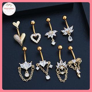 Sản phẩm nhẫn bụng nút pha lê thời trang zircon hình trái tim, phù hợp với nữ và bé gái, thiết kế xuyên inox đẹp mắt