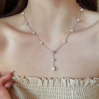 Vòng cổ đá zircon giọt nước ngọc trai, phù hợp cho phụ nữ yêu thích sự tinh tế và thanh lịch