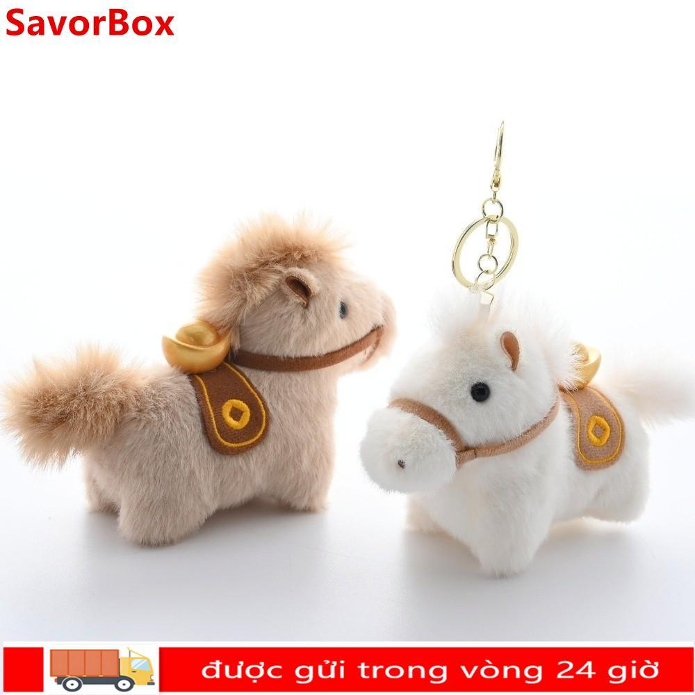 SAVORBOX Sang Trọng Pony Móc Khóa, Yuanbao Pony Thú Nhồi Bông Mặt Dây Chuyền Ngựa Sang Trọng, Mini 10cm Mềm Túi Tóc Dài Mặt Dây Chuyền Quà Tặng