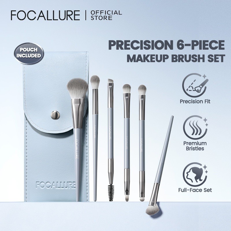 Bộ cọ trang điểm 6 mảnh FOCALLURE Lông có độ chính xác cao Nhẹ nhàng có túi