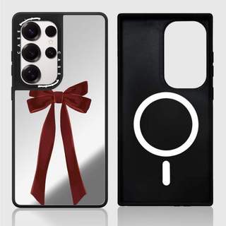 CASECASE X Vỏ nơ nhung Matte Black & Sliver Mirror Vỏ hút từ tính Samsung Galaxy S26 S25 S24 S23 Ultra Plus Mặt sau cứng có hộp khắc logo