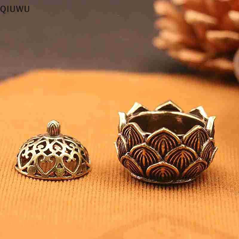 QIUWU 1 Đồng Retro Hoa Sen Nhỏ Rỗng Ra Hương Sti Burner Đồng Hương Giá Đỡ Có Nắp Trang Trí Nhà Cửa Gỗ Đàn Hương.