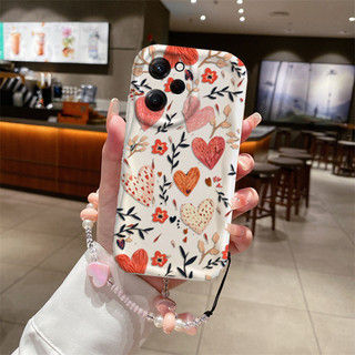 Ốp Lưng Cho Vivo V60 V40 V50 Lite Y31 5G Y33S Y21S Y28 4G Y17S Y04 Y03 Y29S Y28S Y18 Y400 Retro Trái Tim Tình Yêu Dây Xích Hoa Cúc Có Dây Buộc Silicon Mềm Sóng Bên Ốp Lưng