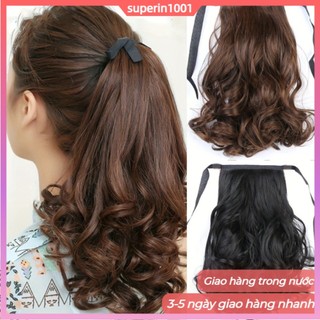 Dây đuôi ngựa và bím tóc lê cuộn hoa 48/38cm, chất liệu lông tơ tổng hợp phong cách Hàn Quốc