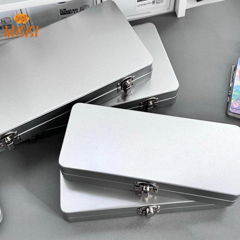 [WUSISI] Hộp hình chữ nhật bằng kim loại màu xám bạc bền bỉ có nắp đậy cho hóa đơn, mỹ phẩm, đồ dùng văn phòng Bảo quản hoàn hảo cho gia đình, văn phòng MỚI