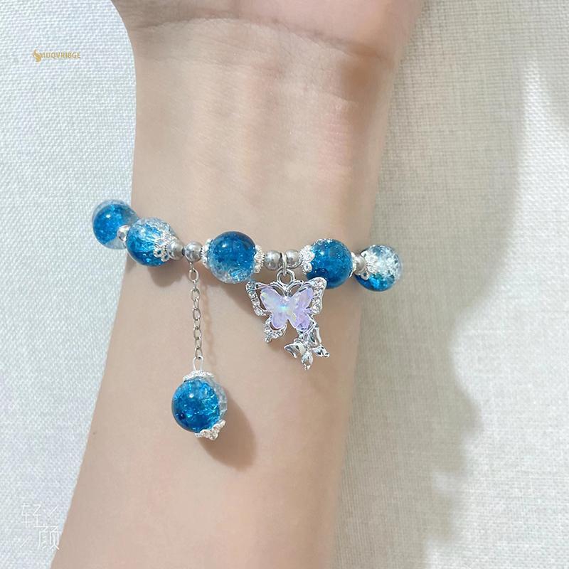 Vòng tay hạt mắt mèo tự nhiên với thiết kế bướm tinh tế - Món quà trang sức thanh lịch cho bé gái