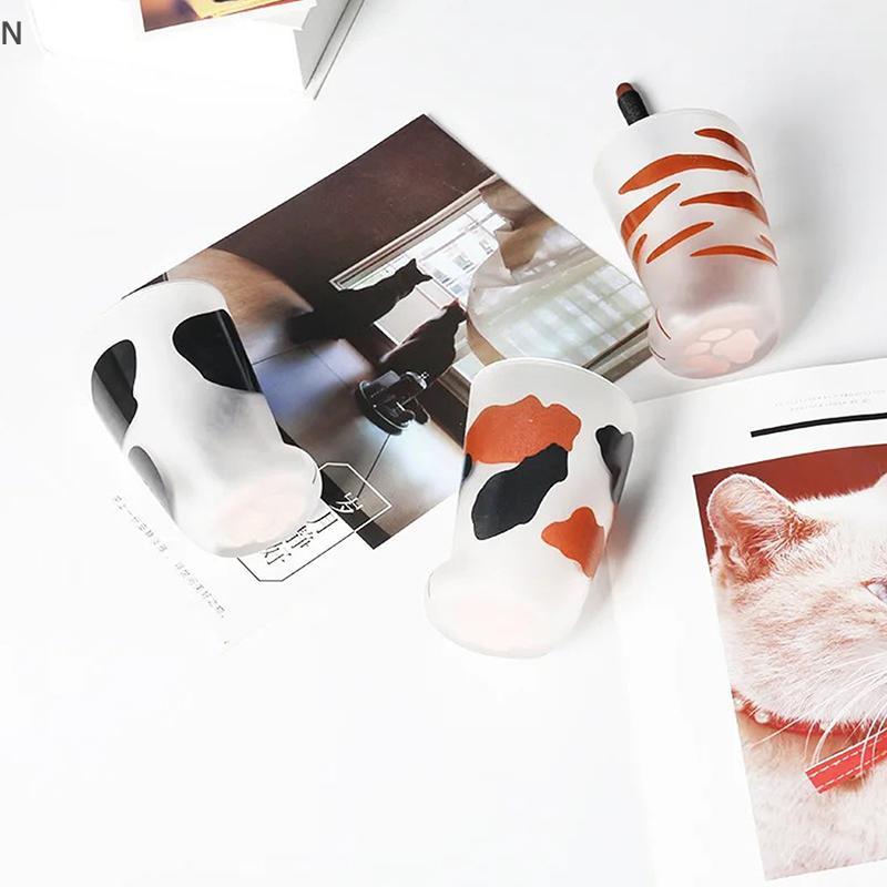 NS Động Vật Cốc Thủy Tinh 300ML Sáng Tạo Hoạt Hình Dễ Thương Mèo Paw Bình Nước Sữa Nước Mờ Uống Lạnh Cốc Cà Phê NS