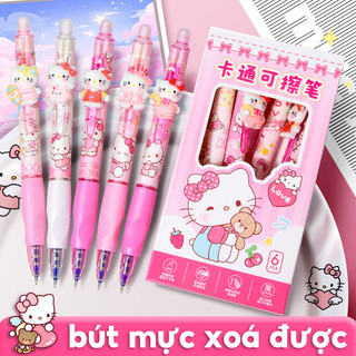 Bút mực xoá được 0.5mm mực xanh, viết êm tay, hộp 6 bút bu gel tiện lợi cho học sinh đi học