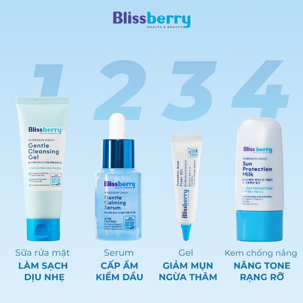 Sữa Rửa Mặt BHA pH 5.5 Dịu Nhẹ Giảm Mụn Kết Hợp B5 Duy Trì Độ Ẩm Blissberry Daily Gentle Cleansing Gel 100ml