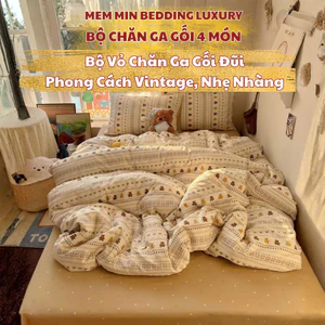 Bộ vỏ chăn ga gối cotton Memminbedding Luxury thiết kế họa tiết hoạt hình, mang phong cách nhẹ nhàng