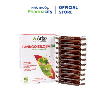 TPBVSK ARKOPHARMA Ginkgo Biloba Bio - Hỗ Trợ Tăng Cường Tuần Hoàn Máu Não, Cải Thiện Trí Nhớ (Hộp 20 ống)