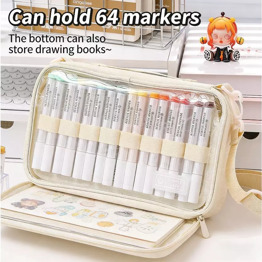 Dung Tích Lớn Trong Suốt Bút Đánh Dấu Túi Bảo Quản Di Động Nghệ Thuật Đeo Ngang Túi Cầm Tay Học Sinh