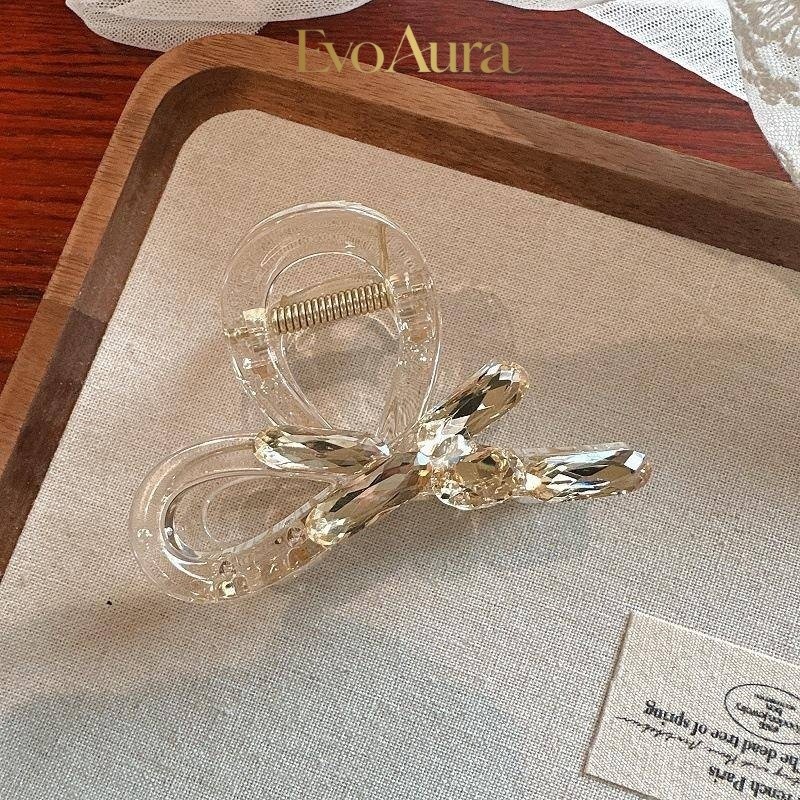Hàn Quốc Nhập Khẩu 8.2CM Pha Lê Nơ Lấy Kẹp Thời Trang Tinh Tế Cuộn Tóc Đầu Sau Kẹp Cá Mập Lớn