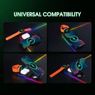 Bàn di chuột RGB chơi game | Tích hợp sạc không dây 15W 3 trong 1, kích thước siêu lớn, cao su chống trượt DQTN