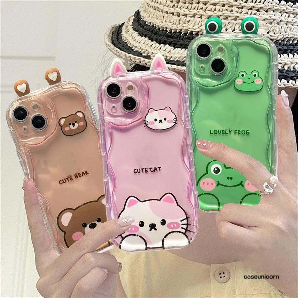 Ốp Lưng Cho Motorola Moto G84 G14 G15 G24 G34 G35 G54 G52 G53 E13 G22 G60 G30 G05 E22 3D Thỏ Dễ Thương Gấu Ếch Tai Búp Bê Hoạt Hình Mềm Sóng Bên Vỏ Silicon