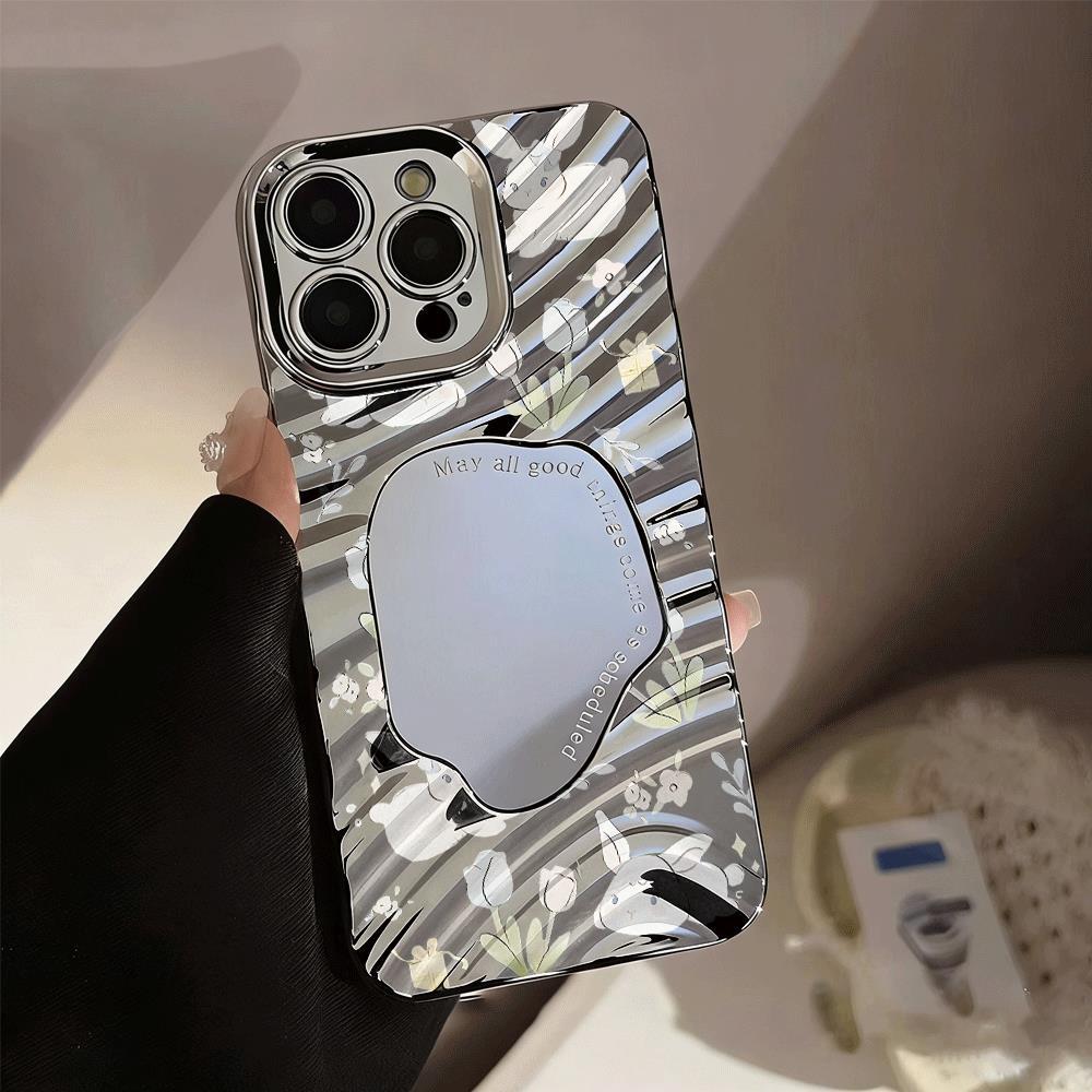 Ánh sáng màu thỏ hoa cỏ cho 16 trường hợp iPhone 17Air mạ gương bạc 14 13 11Pro