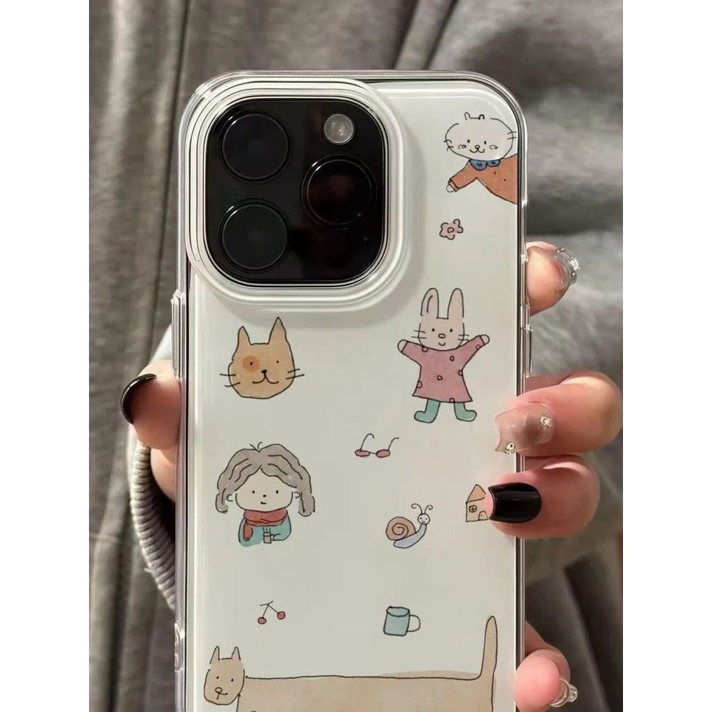 Doodle Girl Animal cho 16 trường hợp iPhone 17Air Double Layer 14 13 11Pro