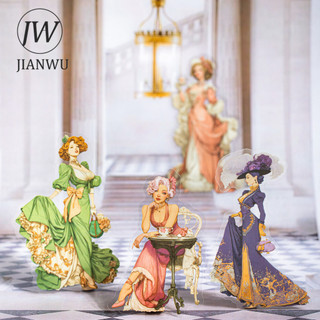 JIANWU Rococo Tiệc Series Nhân Vật Vintage Phong Cảnh Chất Liệu Cắt Dán PET Sáng Tạo DIY Tạp Chí Văn Phòng Phẩm