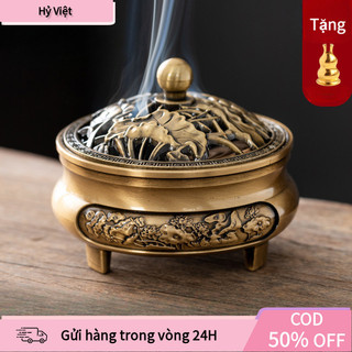 【Hỷ】Bộ sản phẩm lư xông trầm hoa sen cao cấp bao gồm lư đồng và lót chống cháy, sẵn sàng sử dụng ngay khi nhận hàng.
