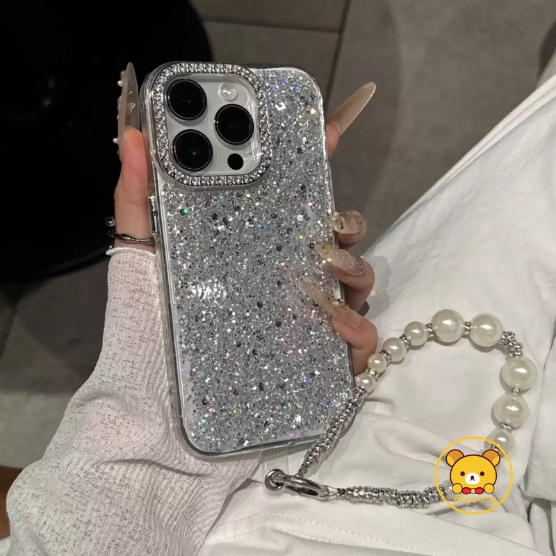 Vỏ lấp lánh sang trọng cho Google Pixel 10 9 8 7 6 5 4 Pro XL 9A 8A 7A 6A 5A 4A 3A 4G 5G Vỏ điện thoại mềm khung kim cương dễ thương có vòng tay ngọc trai