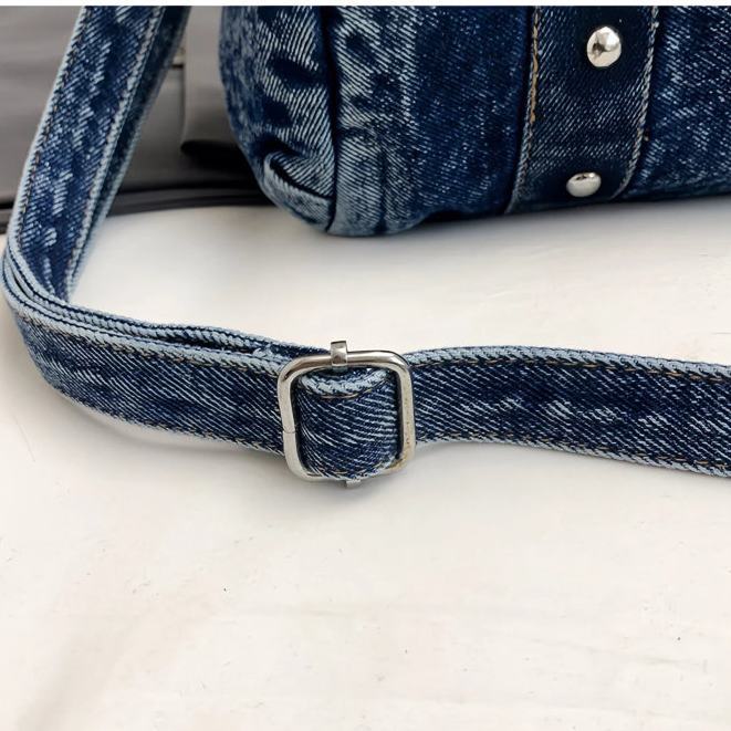 ANCO 2026 Túi xách phụ nữ Hàn Quốc Phong cách Vintage Denim Gối Túi có thể giặt nách xách tay Túi xách đơn giản Túi xách phụ nữ có thể mặc