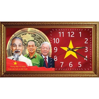Tranh gắn đồng hồ 3 Bác 02 tráng gương đóng khung
