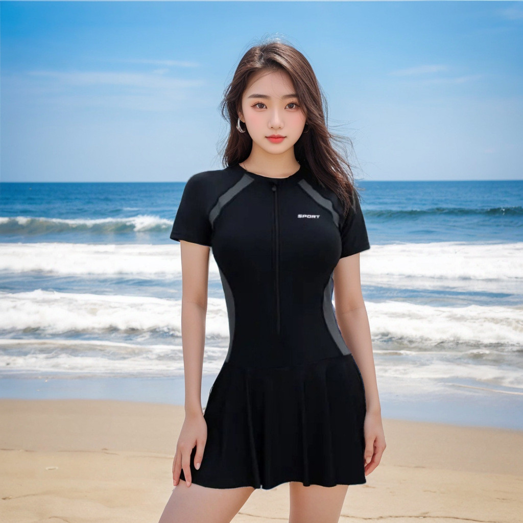 Phụ Nữ Dài Tay Một Mảnh Đồ Bơi Kiểm Soát Bụng Mỏng Bảo Thủ Tắm Phù Hợp Với Nữ