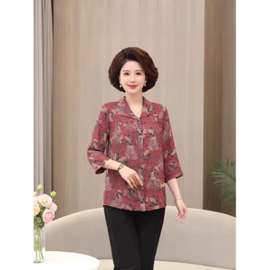 Áo sơ mi cotton lụa cho người trung niên mùa hè, thiết kế ba phần tư tay, size lớn