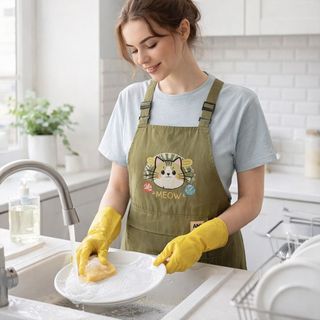 Tạp dề lông cừu ROLY, Tạp dề đầu bếp chống nước hoạt hình, Yếm nướng bánh không tay thoáng khí chống bẩn di động cho nhà bếp gia đình