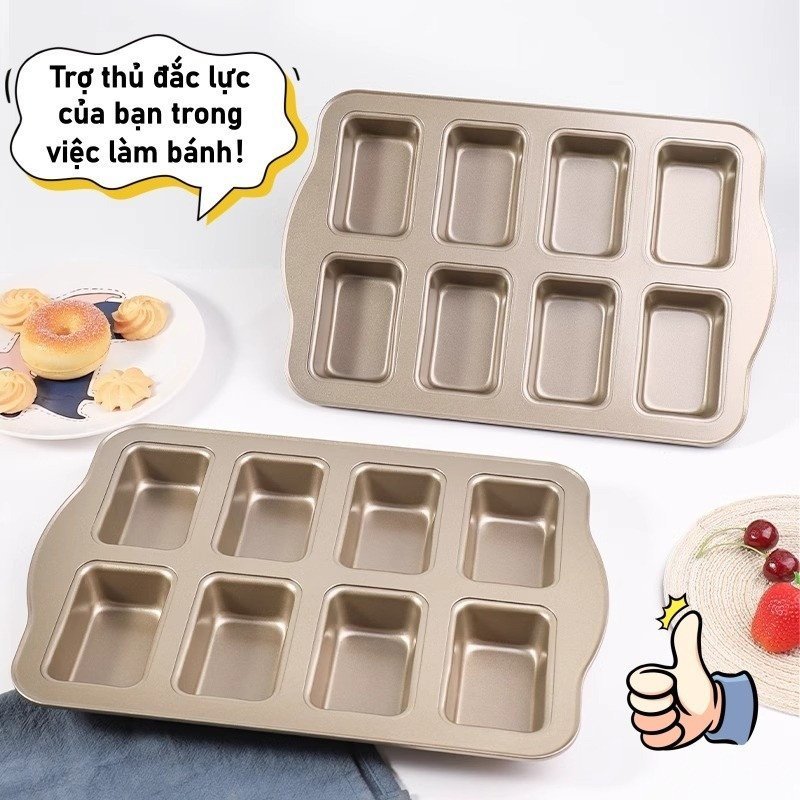Khuôn Nướng 8 Ô Thép Carbon Cao Cấp Lớp Chống Dính Tốt Dẫn Nhiệt Đều Chống Biến Dạng Cho Bánh Mì Mini Bánh Bông Lan