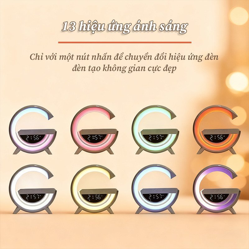 Loa Bluetooth hình chữ G sạc không dây đèn LED RGB báo thức âm thanh HD pin lớn cho văn phòng