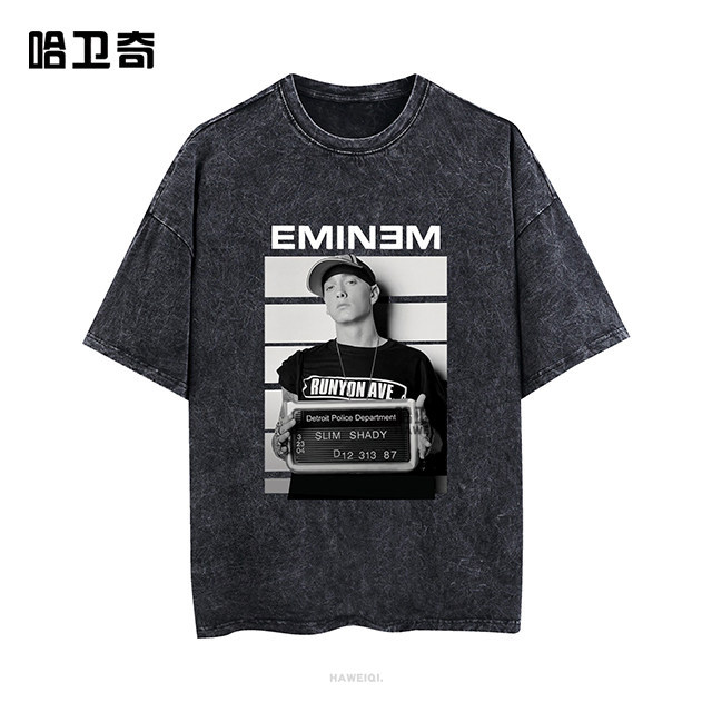 Mu Ye Eminem mới xung quanh Eminem cùng áo thun ngắn tay in hình Cotton cao cấp 100% đã giặt rap rock eminem trên quần áo 0317