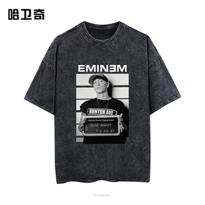 Mu Ye Eminem mới xung quanh Eminem cùng áo thun ngắn tay in hình Cotton cao cấp 100% đã giặt rap rock eminem trên quần áo 0317