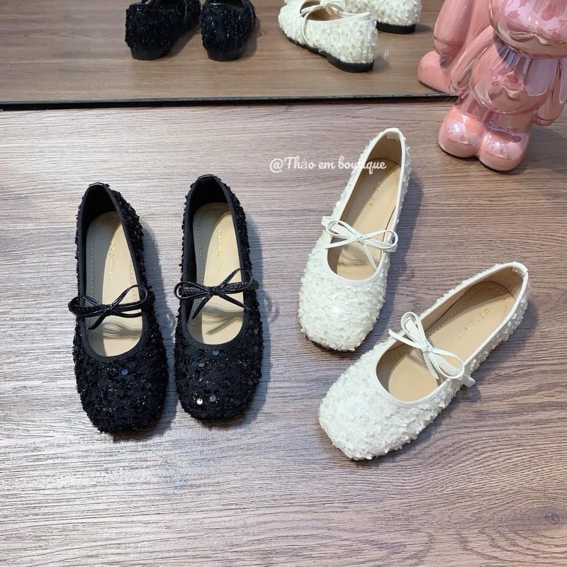 [Thảo Em - BB01 ] Giày bệt búp bê nữ nơ ngang đính lấp lánh sang trọng [Mã Mới]