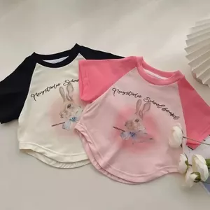Bé Gái Raglan Áo Thun Tay Ngắn Mùa Hè Phiên Bản Hàn Quốc Hoạt Hình Thỏ Mặc Bên Ngoài Áo Sơ Mi Đế Thời Trang Phù Hợp Với 90-140 Kích Thước GVXI