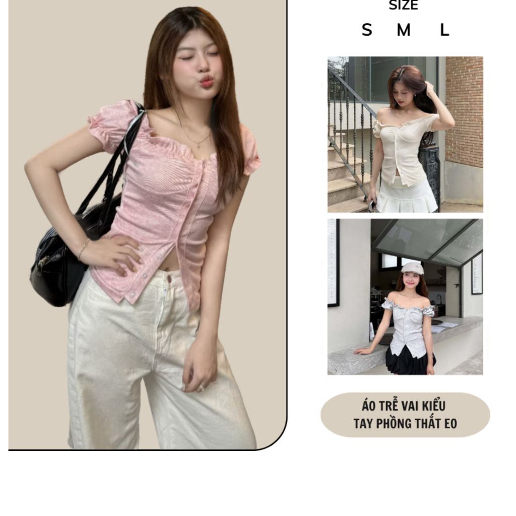 Áo Trễ Vai Kiểu Nữ Tay Bồng Có Dây Thắt Eo Mùa Hè sam SAIGON