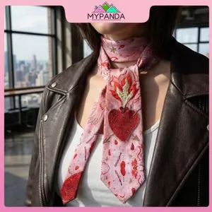 MYPANDA Cà Vạt Nữ Chuyển Màu Hồng Hình Trái Tim và Ngọn Lửa, Phù Hợp Với Quần Jeans và Làm Quà Tặng