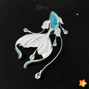 Trâm cài hình nàng tiên cá màu trắng với pha lê, dễ thương và cao cấp, phụ kiện thời trang cho nữ