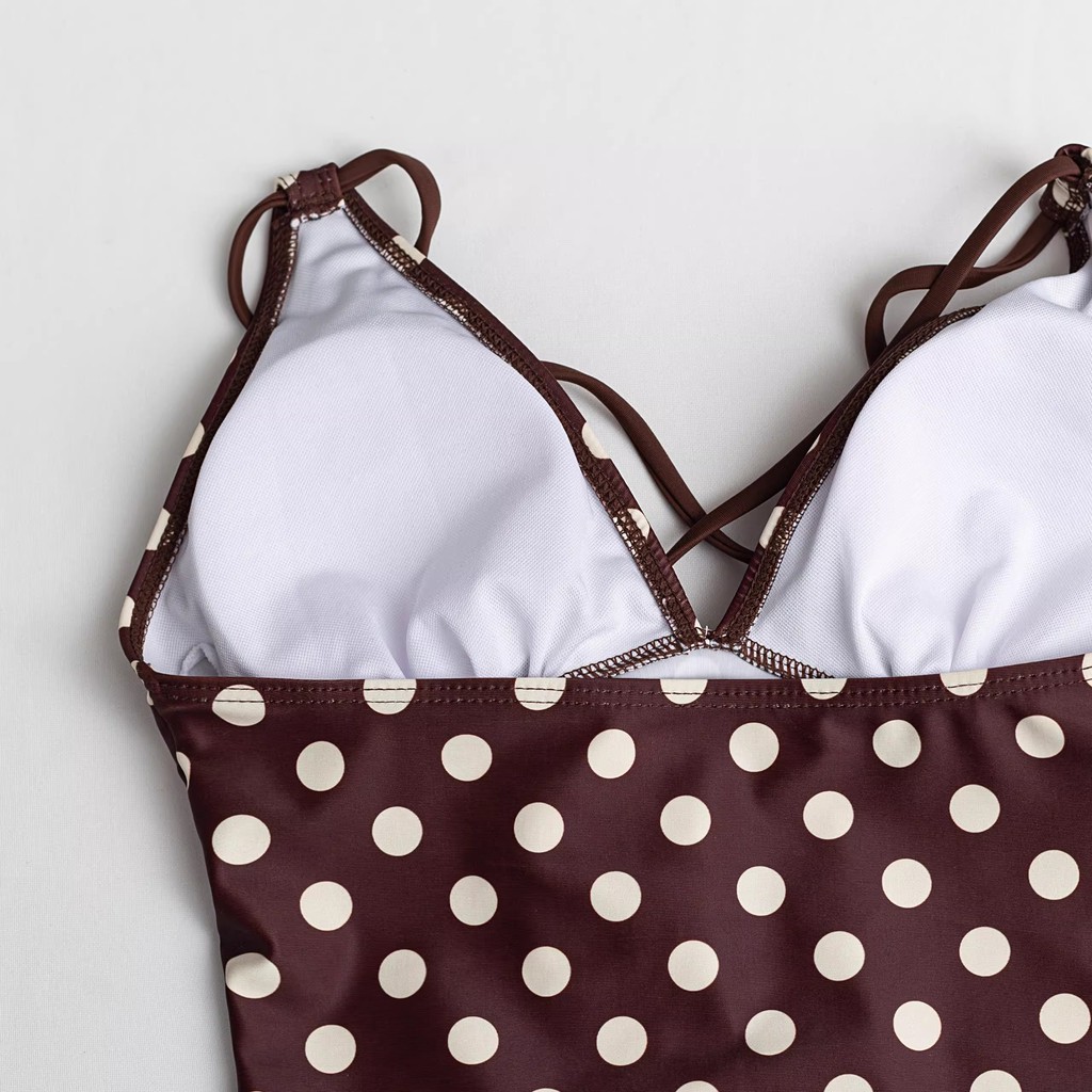 Áo Tắm Bikini Ba Mảnh Retro Chấm Bi Cổ Điển Gợi Cảm Cho Nữ