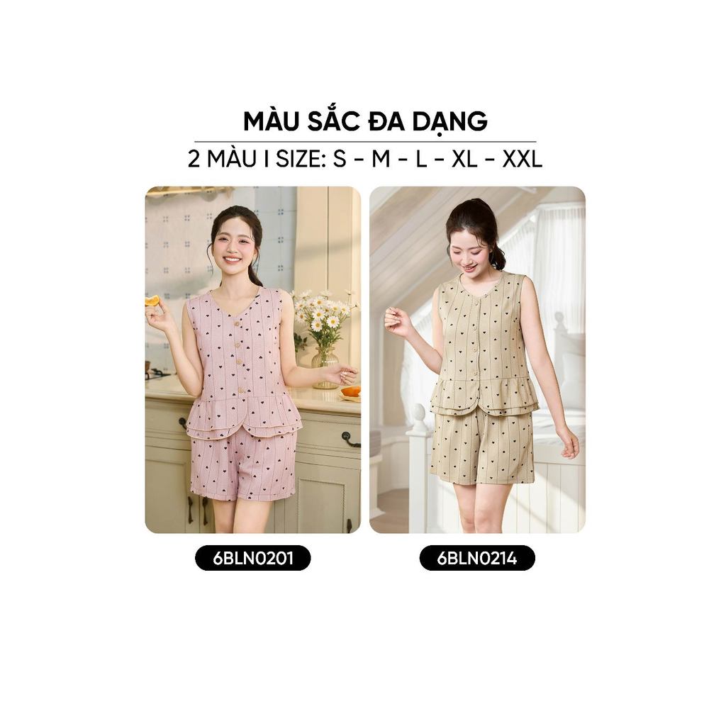 Bộ đồ nữ CARDINA chất liệu lanh sát nách cổ tròn gấu cuốn bèo và quần đùi 6BLN02